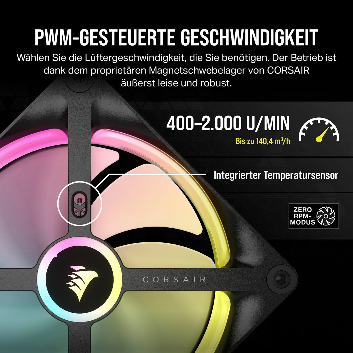 Ventilator RGB Corsair iCUE LINK QX140 140mm cu dome magnetic - Negru - CO-9051003-WW