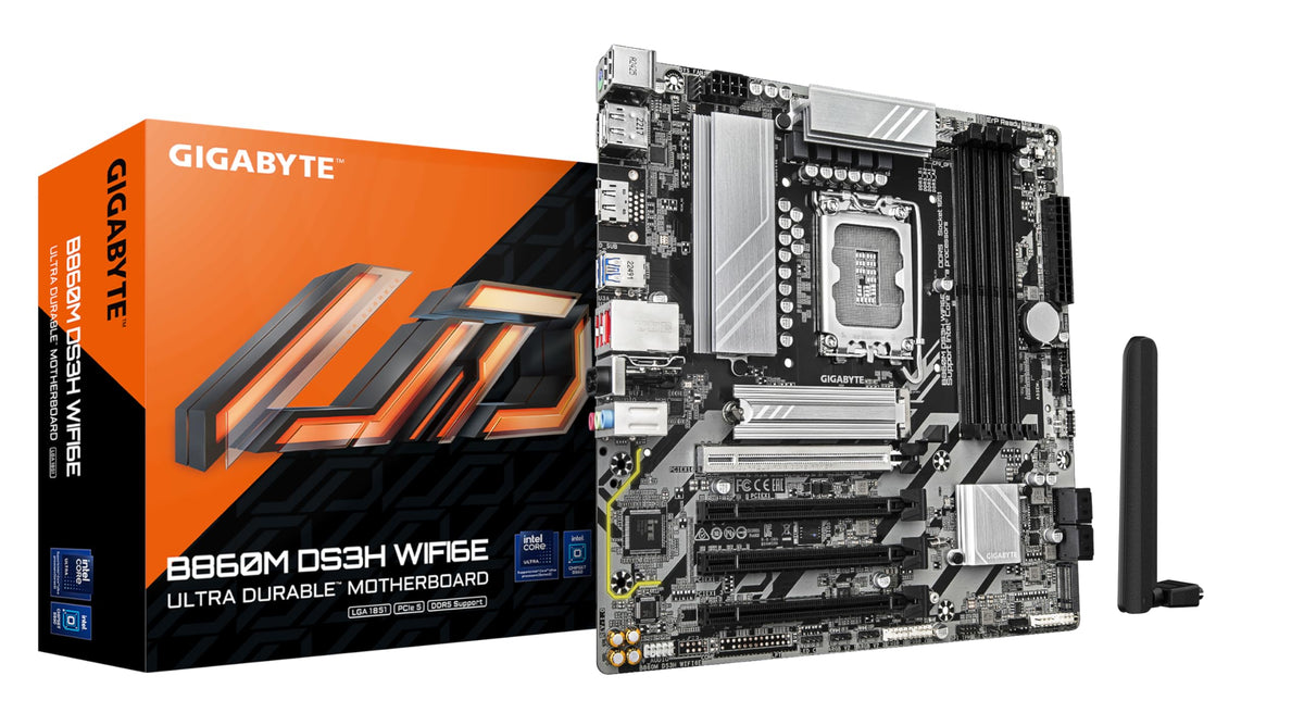 Placa de bază GIGABYTE B860M DS3H WIFI6E - procesoare Intel Core Ultra, VRM cu 5+1+2+1 faze, până la 9066MHz DDR5, 1xPCIe 5.0 + 1xPCIe 4.0 M.2, LAN 2,5 GbE, WiFi 6E, USB 3.2 Gen 2