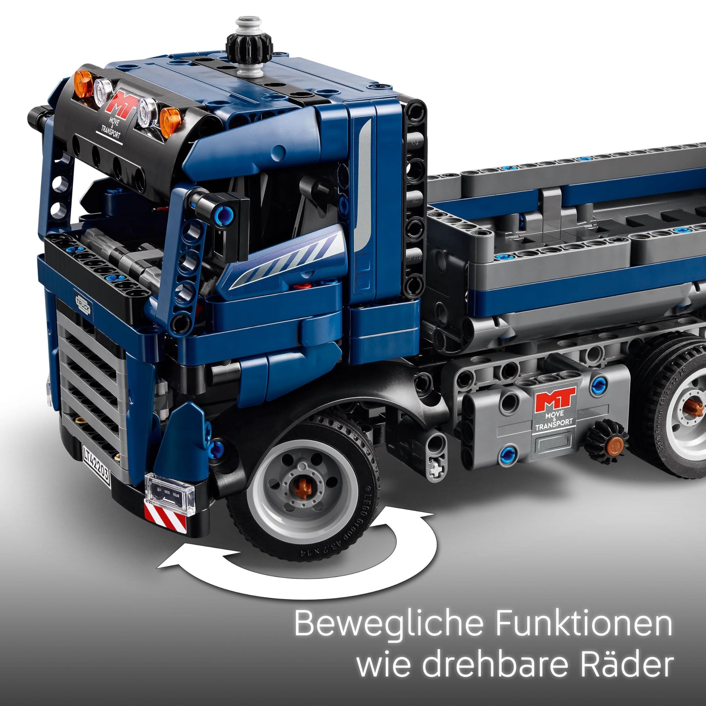 LEGO Technic dump truck toy with steering and movable dump body - blue construction vehicle - gift idea for a birthday or the holidays - building set for boys and girls aged 9 and up 42203