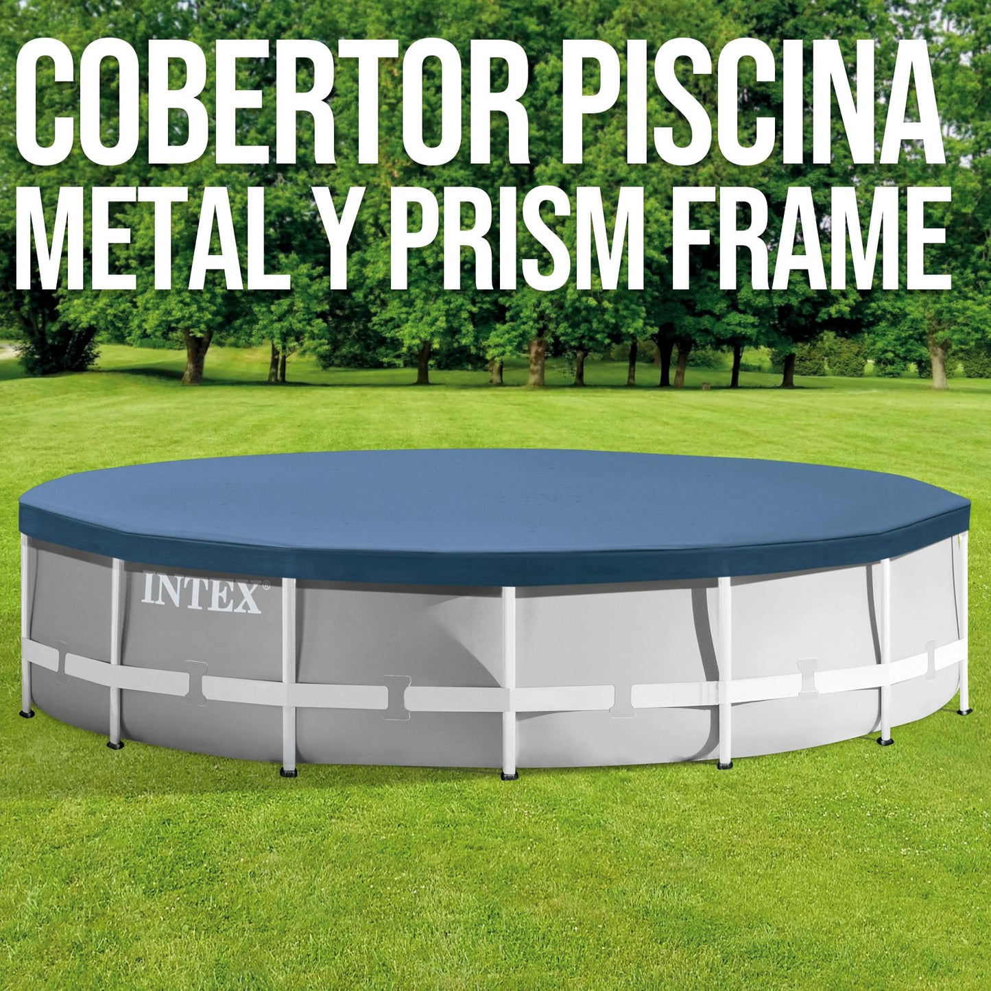 INTEX pool cover round diameter 457 cm for frame pools, winter tarpaulin, summer tarpaulin - easy to assemble, blue (28032)