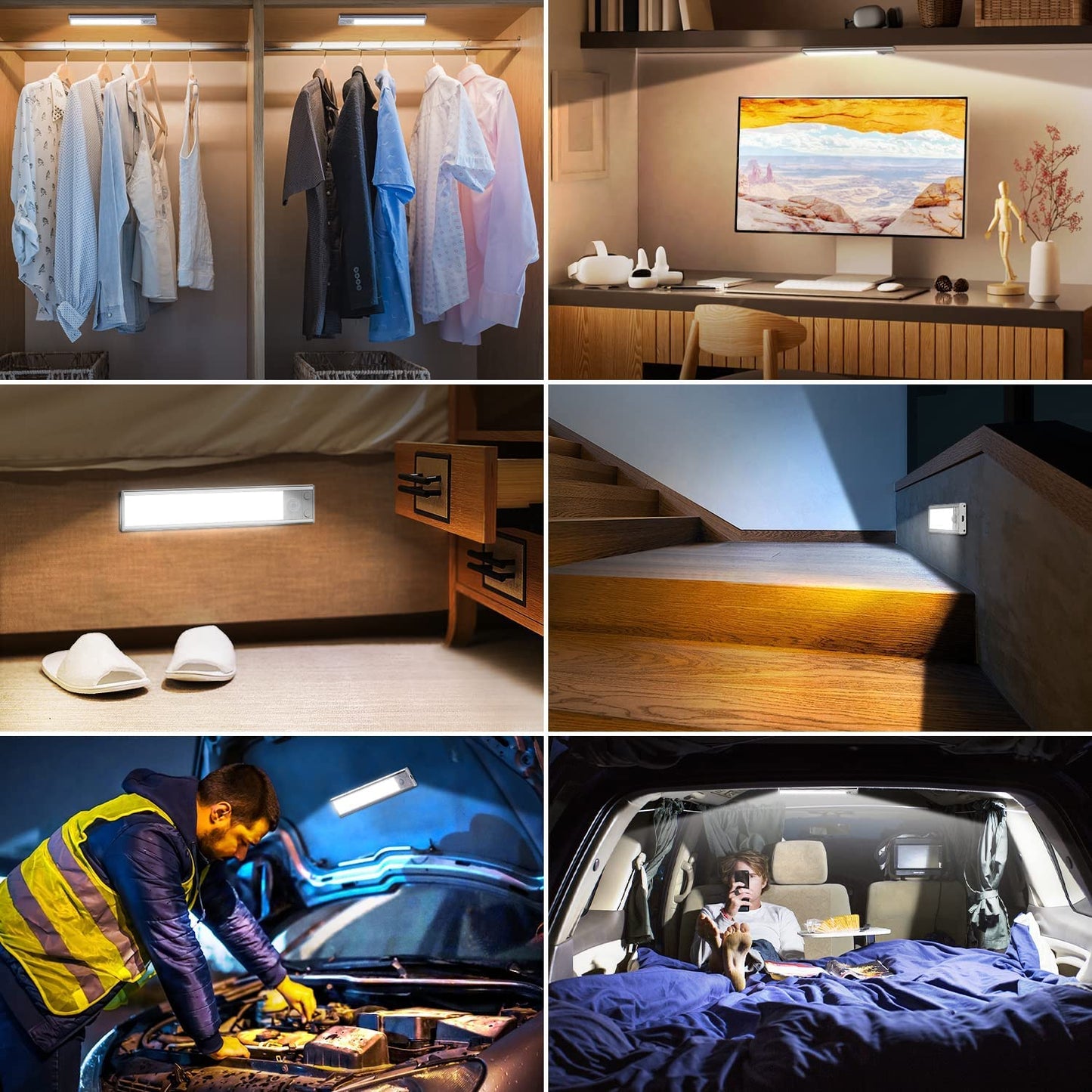 Under-Unit Light Kitchen LED 20.5 cm Cabinet Lighting with Motion Sensor Continuously Dimmable Under-Unit Strip LED Strip 1000 mAh Rechargeable Night Light for Kitchen Stairs Mirror Cabinet Bookshelf Pack of 2 - GLS-C015