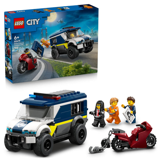LEGO City Prison Transporter - Toy Truck Building Set with Motorcycle, 3 Minifigures and Removable Prison Door - Birthday Gift for Boys Ages 6 and Up - 60479