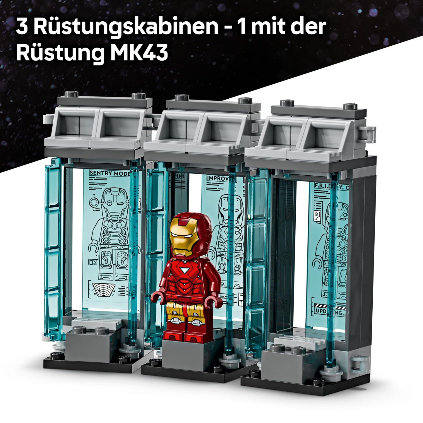 LEGO | Marvel Iron Man's Laboratory: Hall of Armors - Superhero toy with a mech figure, 5 minifigures including Aldrich Killian - Avengers gift for boys and girls aged 8 and over 76315