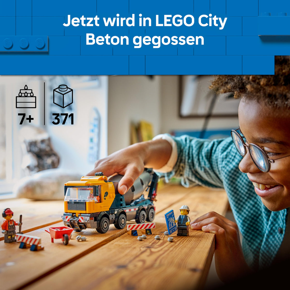 LEGO City Betoniera - Jucărie educativă de construcție cu 3 minifigurine, tambur rotativ și funcție de turnare - Cadou de ziua de naștere pentru băieți de la 7 ani - 60478