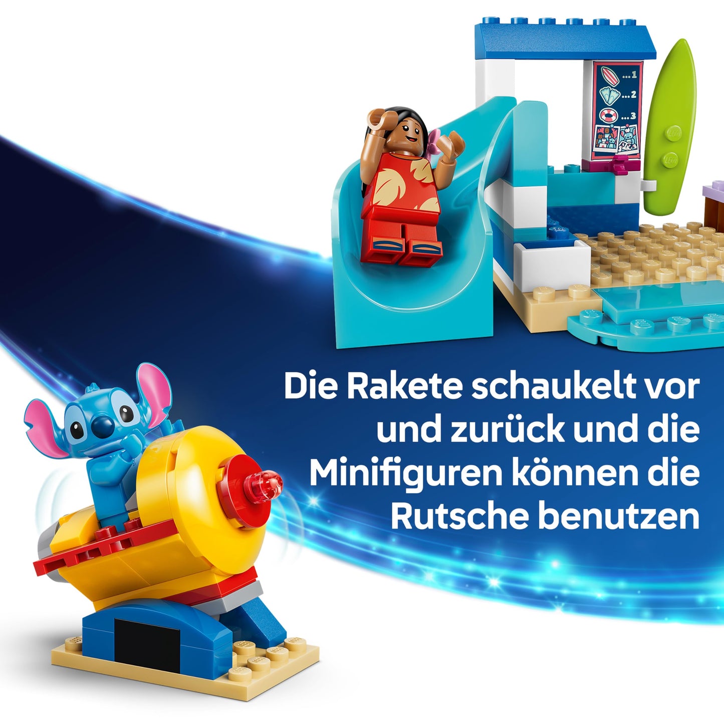 LEGO ǀ Disney Fun on the Beach with Lilo and Stitch Educational Toy with 2 Shops, Spaceship Ride and 2 Minifigures - Montessori Set - Birthday Gift for Girls and Boys from 4 Years - 43280