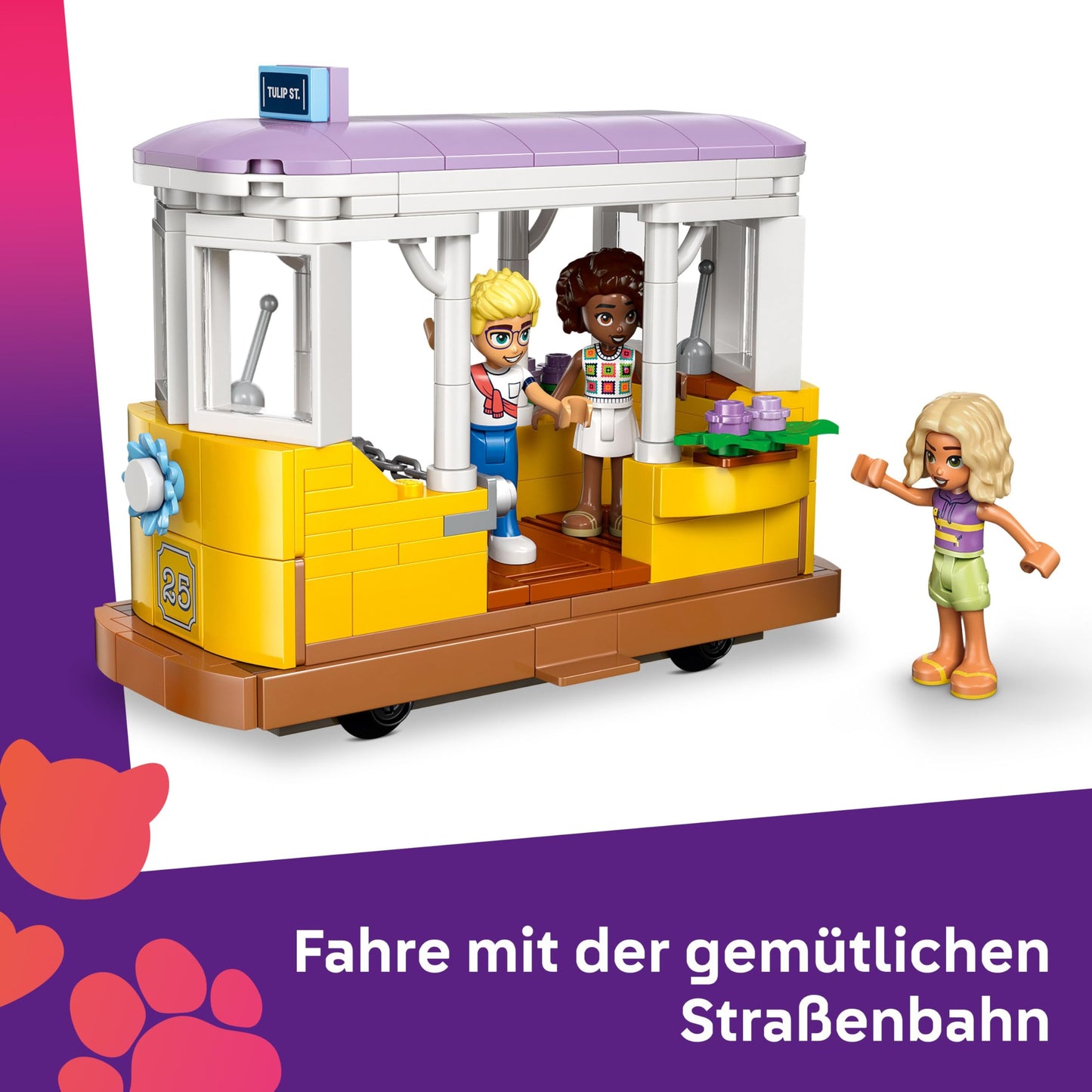 LEGO Friends plant cafe and flower kiosk - toy with 4 minifigures, 1 cat figure, tram and kitchen accessories - pastries, cups and teapot - birthday gift for girls aged 9 and over - 42671