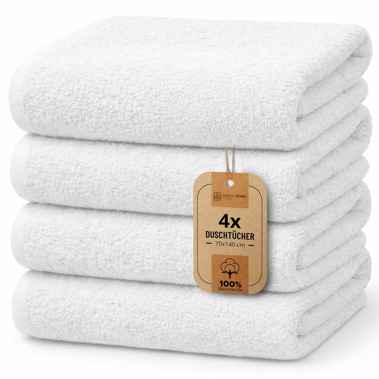 NatureMark 4-piece shower towel set - soft and absorbent shower towels made from 100% cotton, suitable for everyday use - white, 70x140 cm - NM-HT0721
