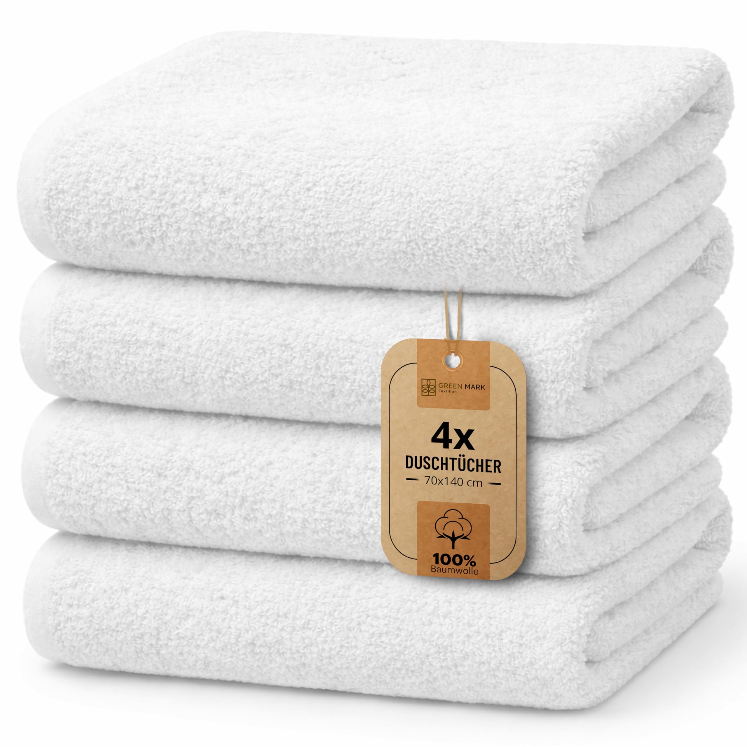 Set de 4 prosoape de duș NatureMark - prosoape de duș moi și absorbante din bumbac 100%, potrivite pentru utilizarea zilnică - alb, 70x140 cm - NM-HT0721