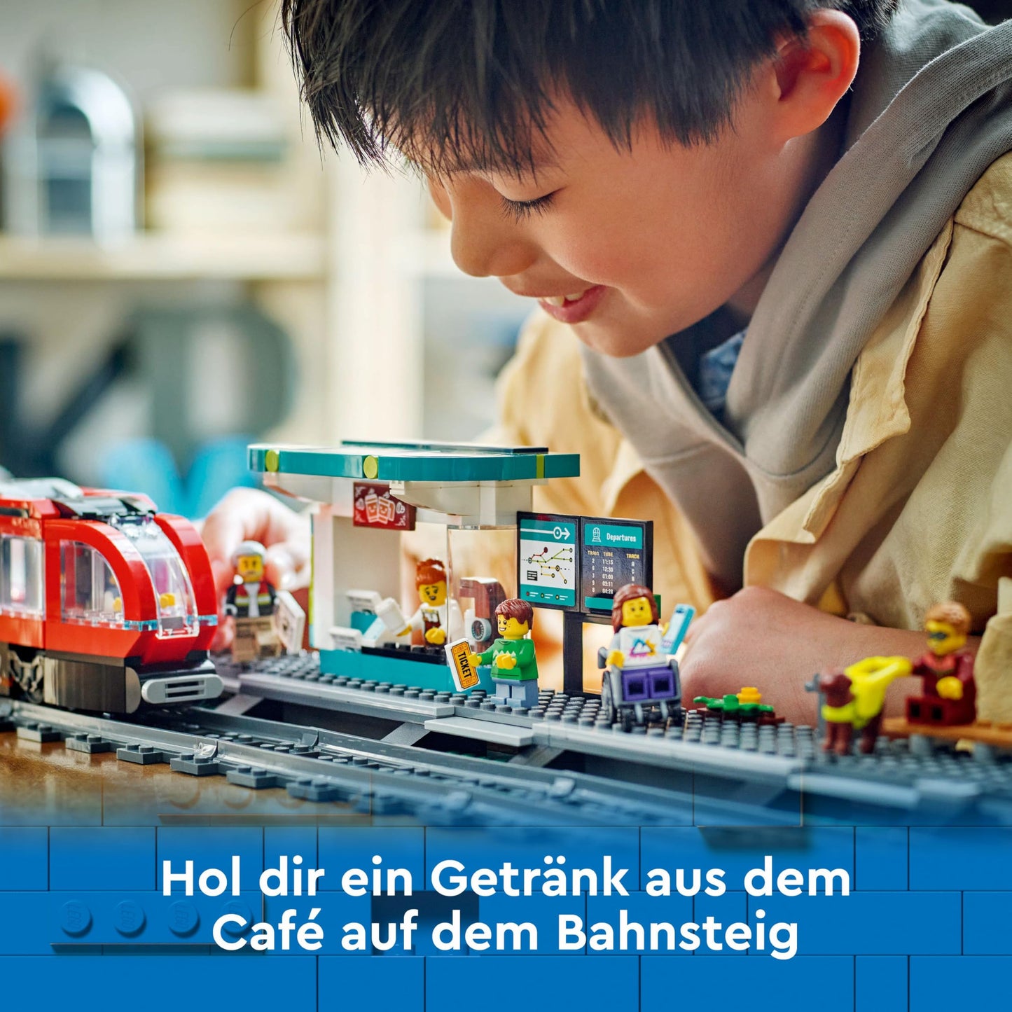 LEGO City tram with stop, gift idea for fans of vehicle toys aged 7 and over, with 6 minifigures and a guide dog for role play, building toy 60423