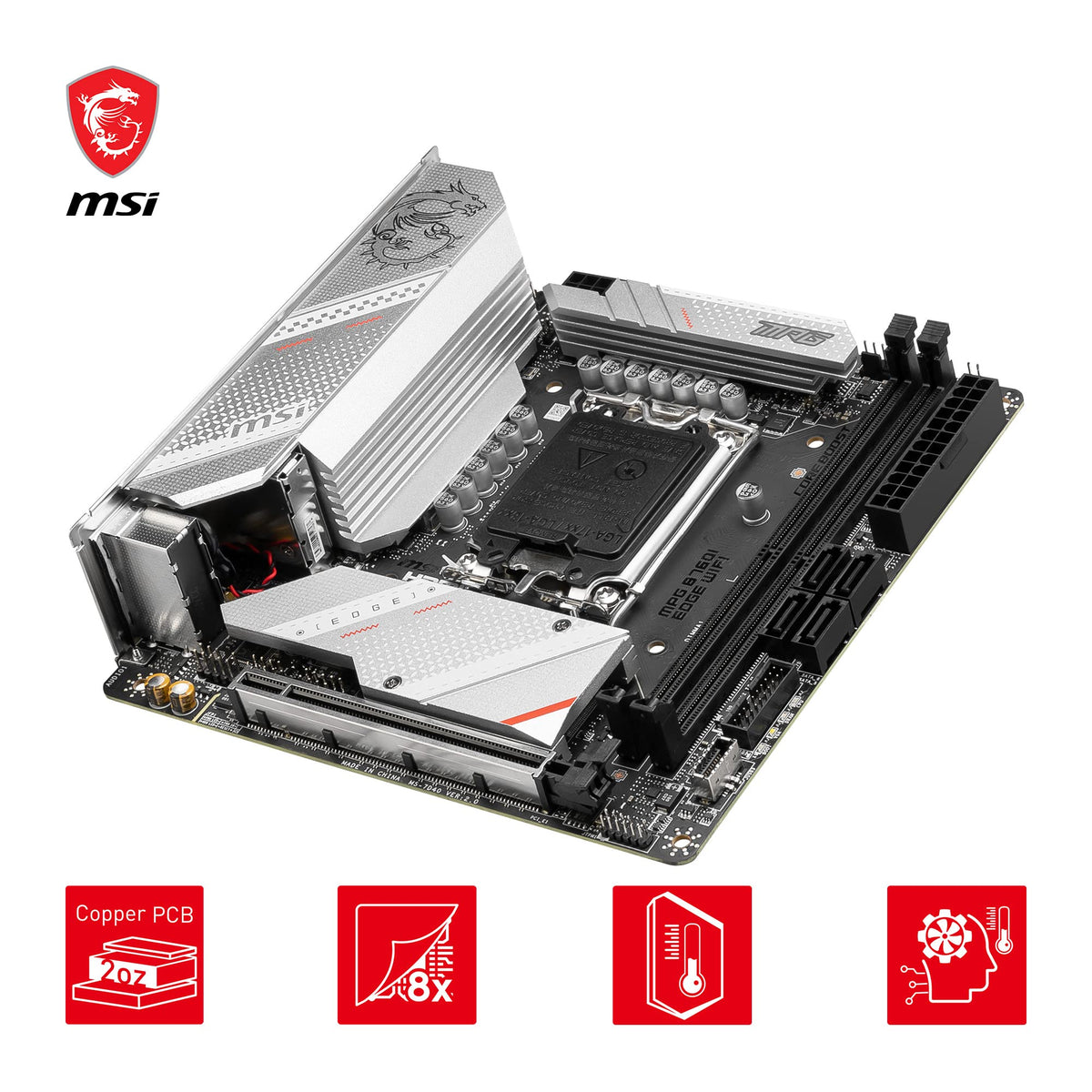 MSI MPG B760I Edge WiFi Placă de bază, Mini-ITX - Pentru procesoare Intel Core de generația a 12-a, a 13-a și a 14-a, LGA 1700-8 Direct 90A VRM, DDR5 Memory Boost 7200+MHz/OC, PCIe 5.0 x16, 2 x M.2 Gen4, Wi-Fi 6E - 7D40-005R