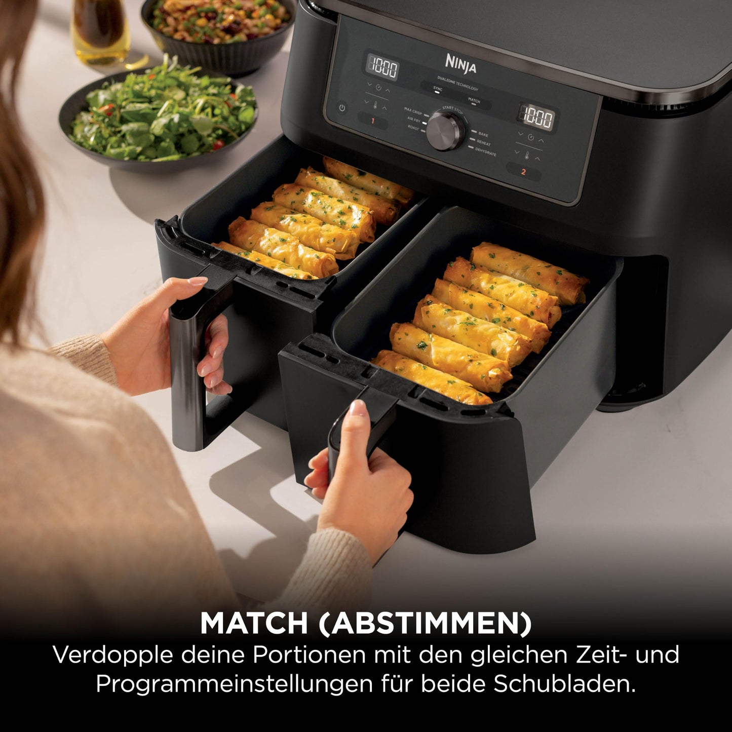 Ninja Air Fryer MAX Dual Zone, 2 Drawer, 9.5L, 6-in-1, Cooking without Oil, Air Fry, Max Crisp, Roasting, Baking, Reheating, Dehydrating, Dishwasher Safe Non-Stick Baskets, Onyx Black DZ400EUBK