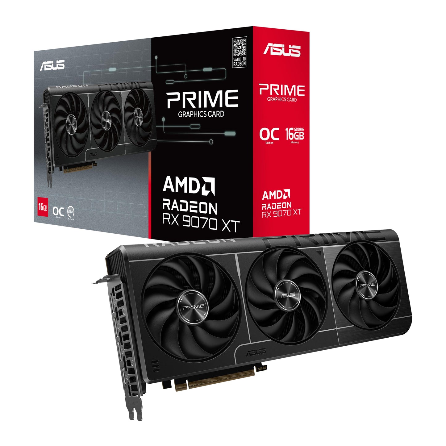 ASUS Prime Radeon RX 9070 XT OC Edition 16GB GDDR6 gaming graphics card (AMD Radeon RX9070XT, PCIe 5.0, 1x HDMI 2.1b, 3X DisplayPort 2.1a, 2.5-slot design, PRIME-RX9070XT-O16G)