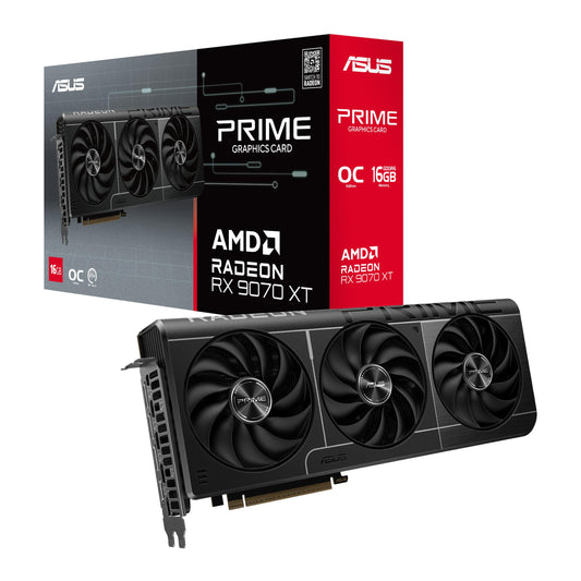 ASUS Prime Radeon RX 9070 XT OC Edition 16GB GDDR6 gaming graphics card (AMD Radeon RX9070XT, PCIe 5.0, 1x HDMI 2.1b, 3X DisplayPort 2.1a, 2.5-slot design, PRIME-RX9070XT-O16G)