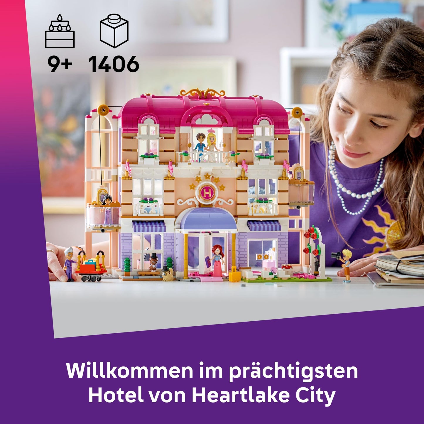 LEGO Friends The Grand Hotel of Heartlake City - Miniature model with 6 minifigures, 2 animal figures & accessories - Children's room decoration - Gift idea for girls aged 9 and up - 42704