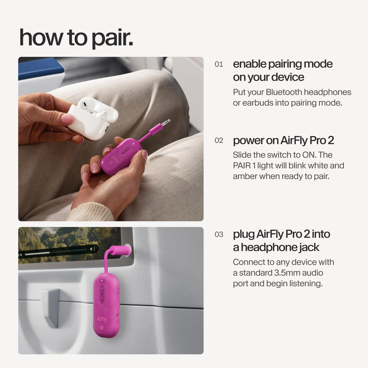 AirFly Pro 2 Bluetooth Adapter for Airplane, 2 AirPods or Wireless Headphones, 3.5mm AUX Bluetooth Transmitter for Cars, Boats, Treadmill, TV, Travel Essentials in - TS-2614