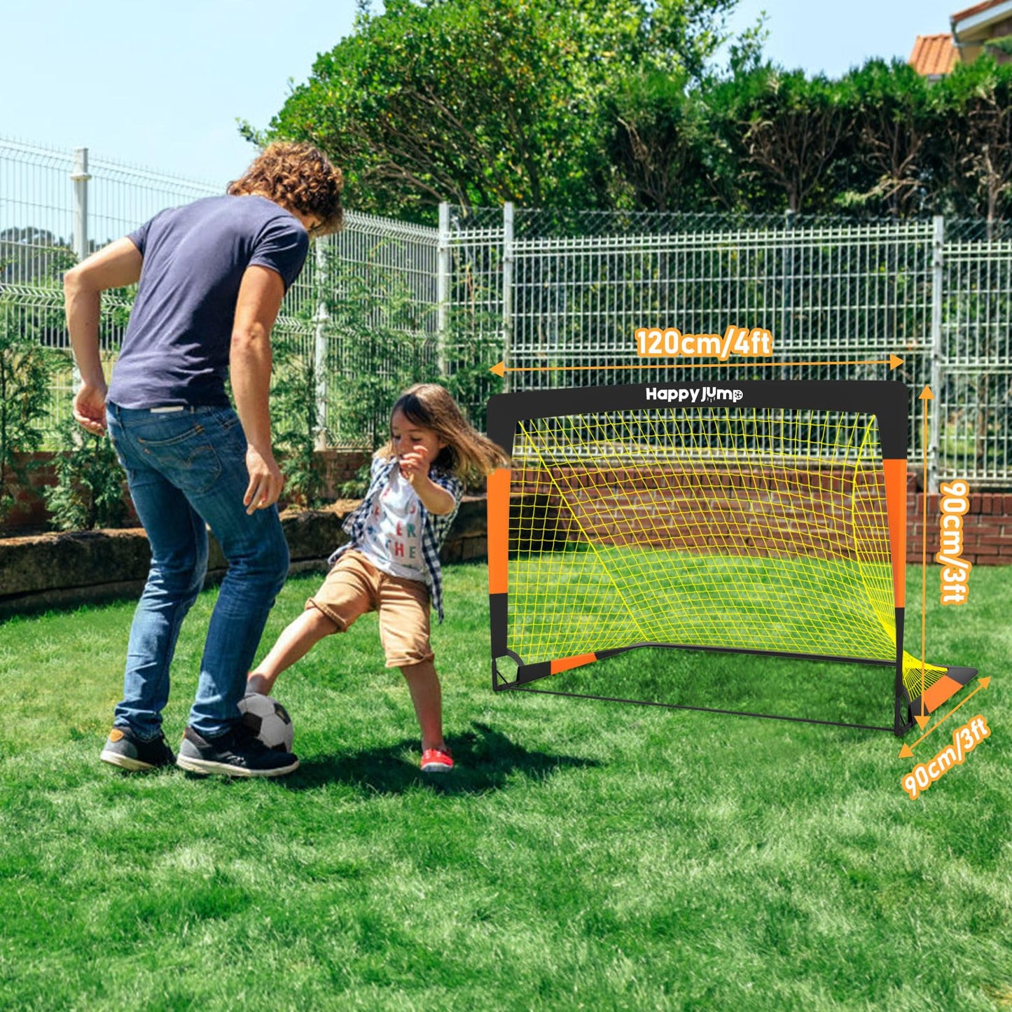 Happy Jump Pop-Up Football Goal - 120x90 cm, 1 Goal, Black Orange | Foldable Fiberglass Goal for Kids & Adults | Ideal for gardens and parks - A235262BQ1