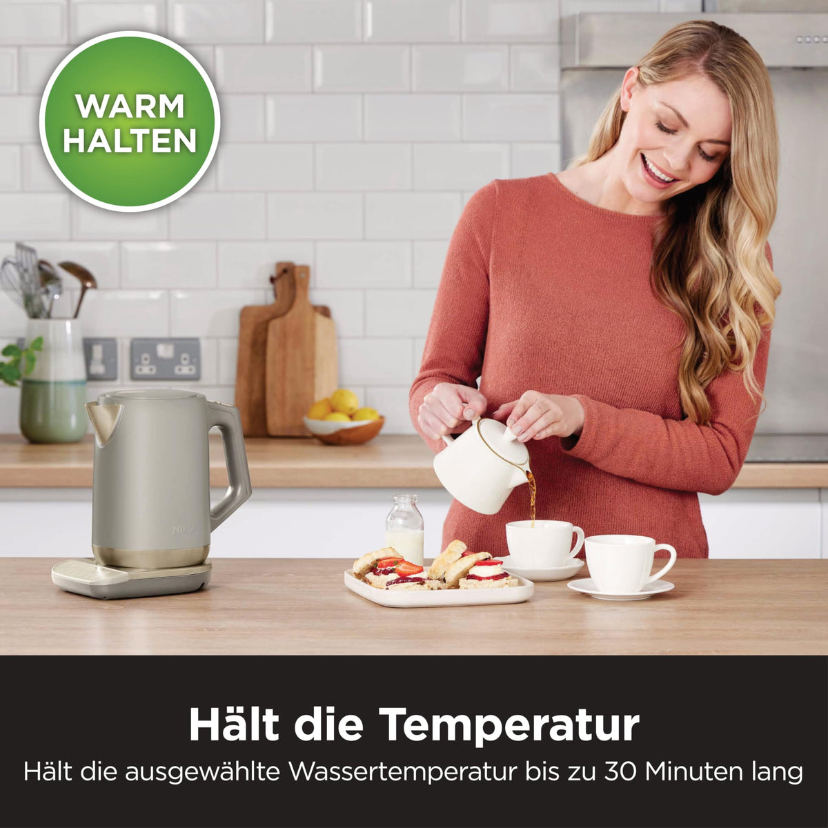 Fierbător de apă Ninja Perfect Temperature, 1,7 L, oțel inoxidabil, funcție de fierbere rapidă, 6 niveluri de temperatură, Stonegold - KT201EUSTGD