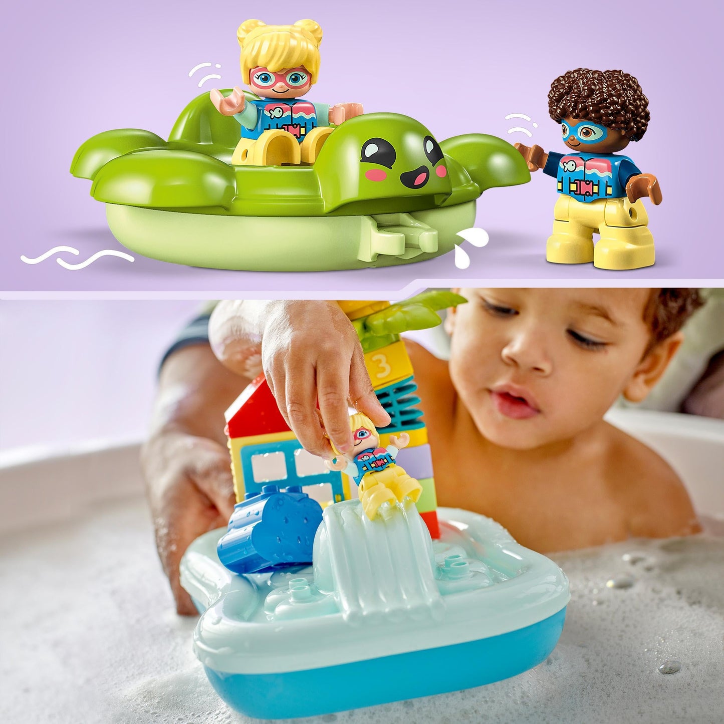 LEGO DUPLO Water Slide Set, Bath Toy for Toddlers Ages 2+, with Floating Island, Turtle and Starfish Animal Figures, Easy to Clean Bathtub Water Toy 10989