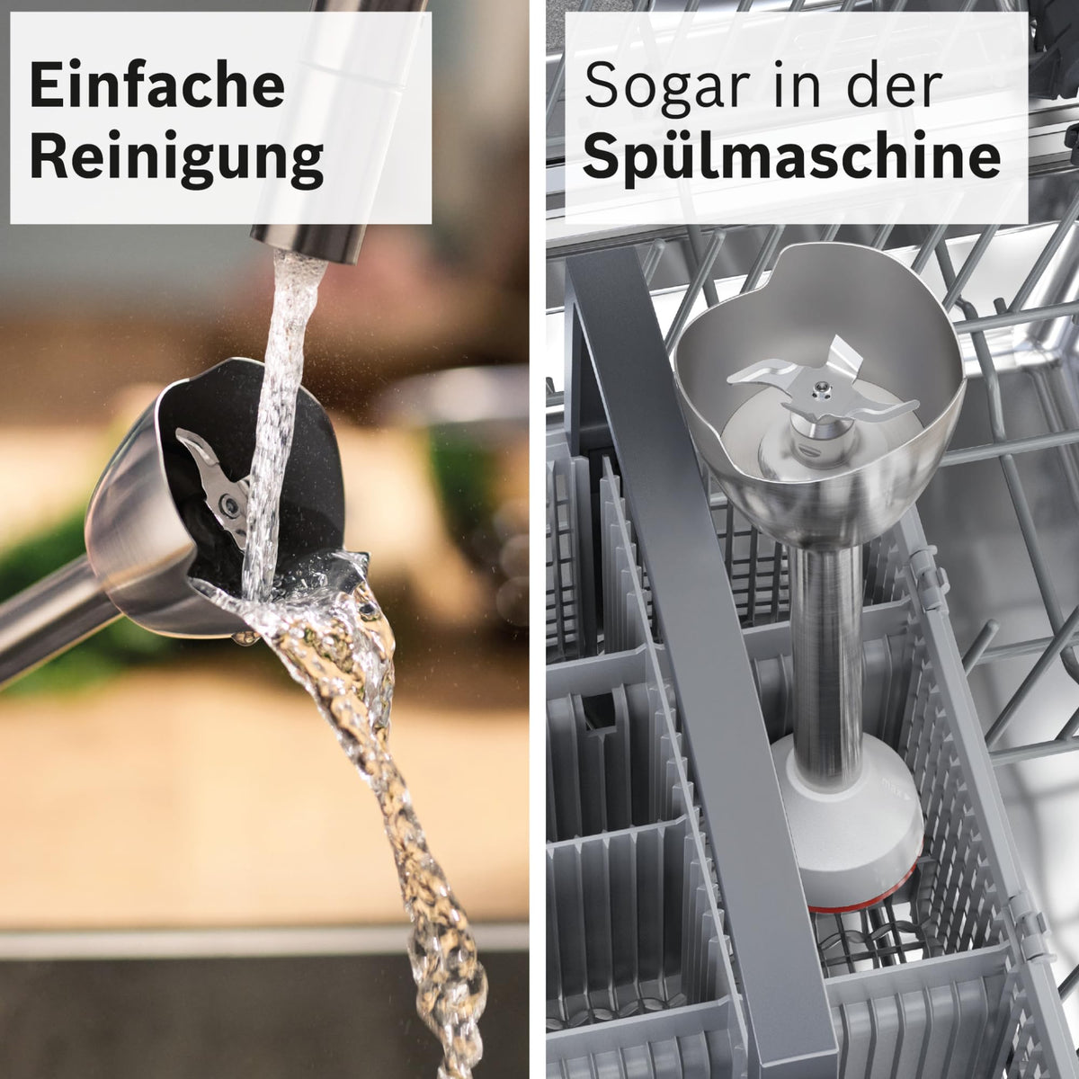 Bosch ErgoMaster Series 4 Hand Blender, with chopper, mixing/measuring cup, stainless steel blades, durable, wear-free ceramic coupling, 1000 Watts, black, MSM4B620