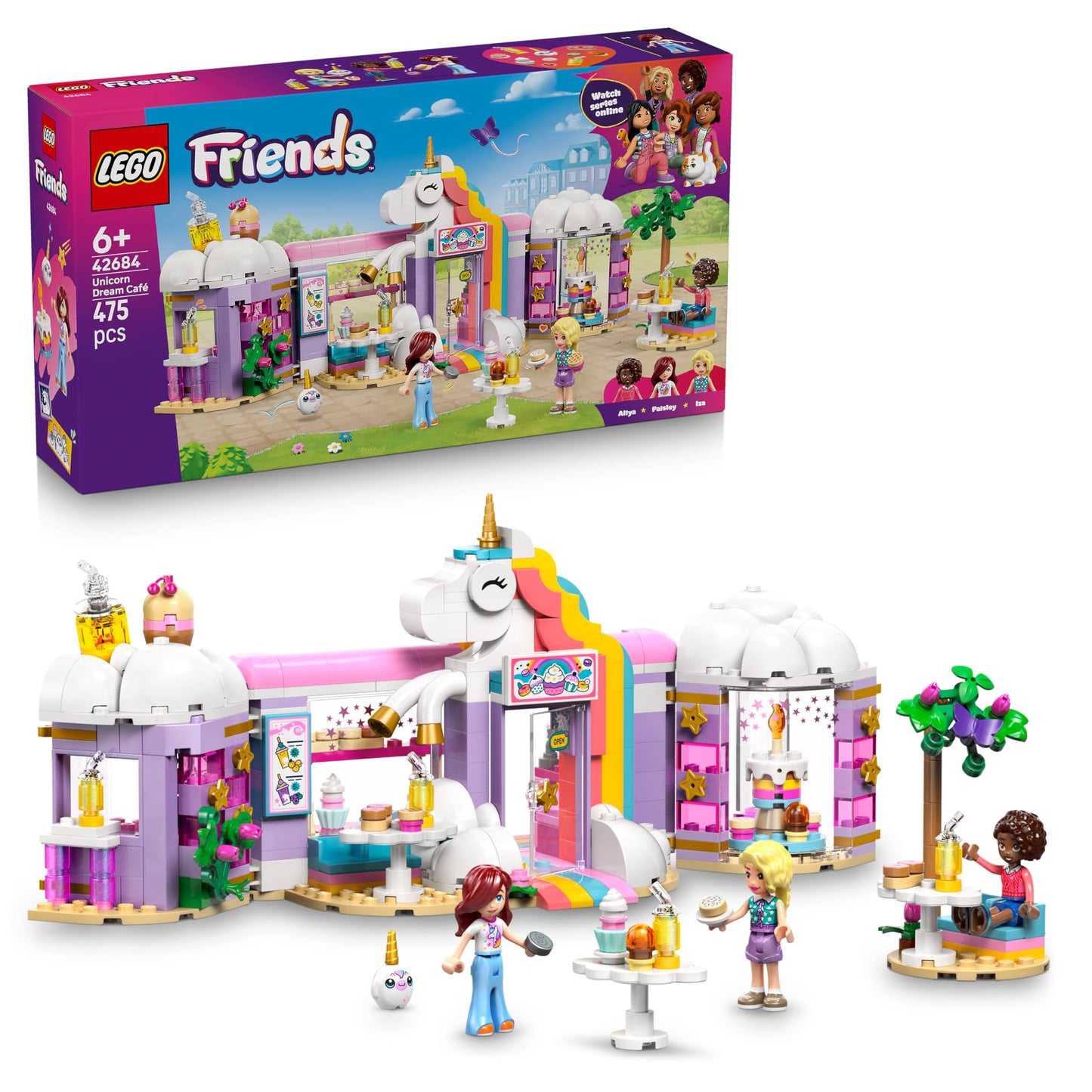LEGO Friends Unicorn Dream Cafe - Toy Cake Shop with 3 Mini Dolls, Cash Register & Toy Food Accessories Including Cupcakes - Birthday Gift for Girls Ages 6 and Up - 42684