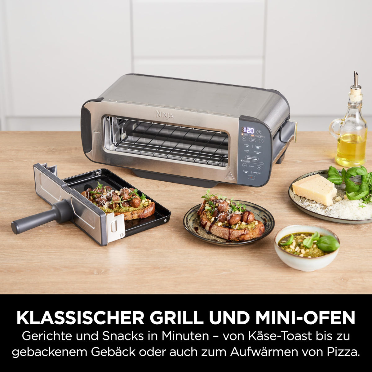 Ninja Foodi 3-in-1 Toaster, grill electric cu capac, oțel inoxidabil, ST202EU