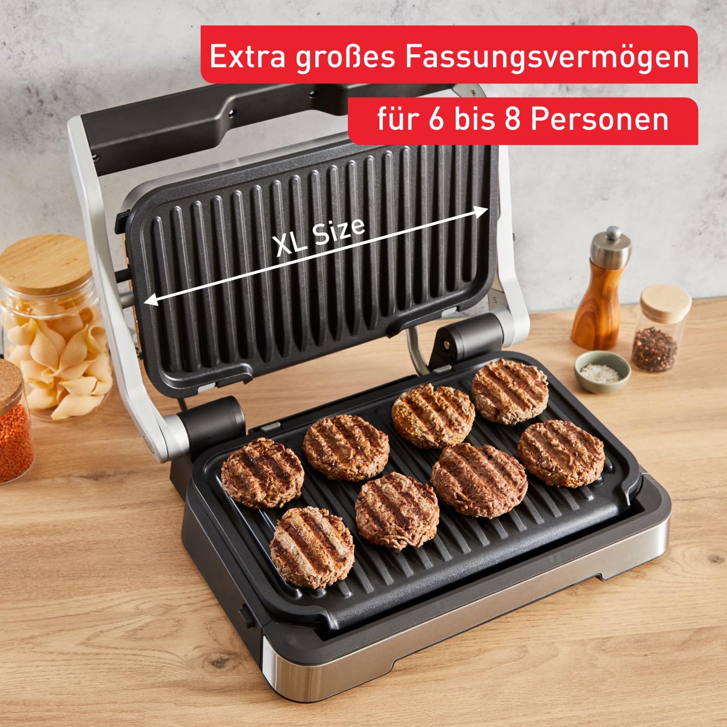 Tefal OptiGrill 4in1 XL contact grill with baking tray, foldable, table grill, 12 programs, cooking level display, electric grill, oven, GC784D10
