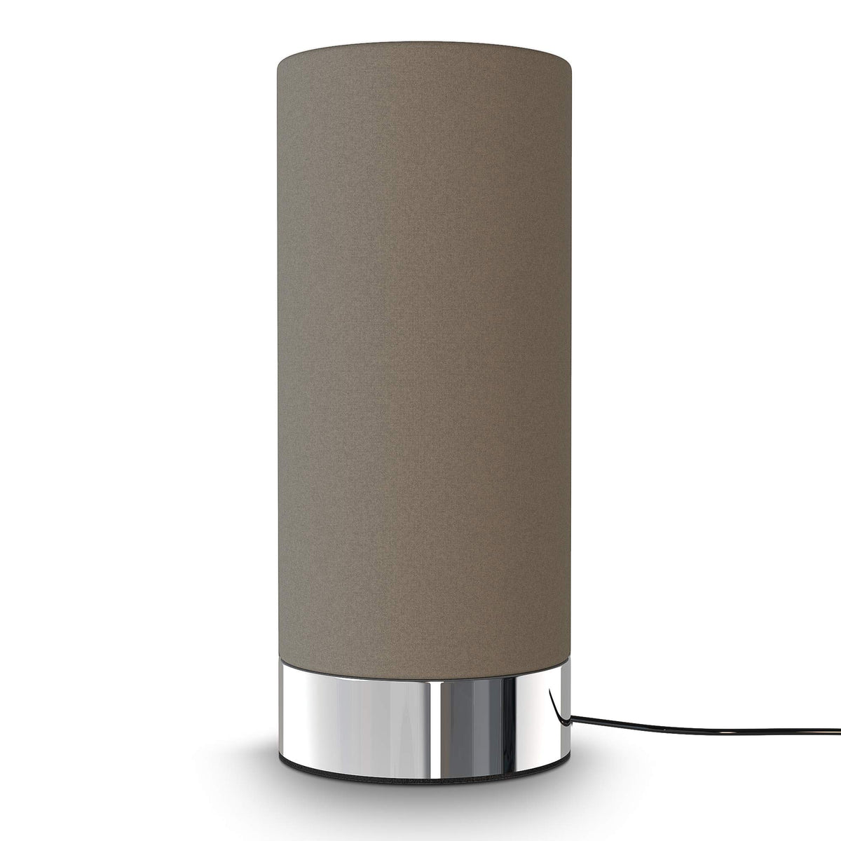 B.K.Licht - Touch Table Lamp, Dimmable, E14 Socket, Cylinder Fabric Shade, Table Lamp, Nightstand Light, Desk Lamp, Reading Lamp, Reading Light, 24.4x11 cm (DxH), Chrome-Taupe - BKL1438