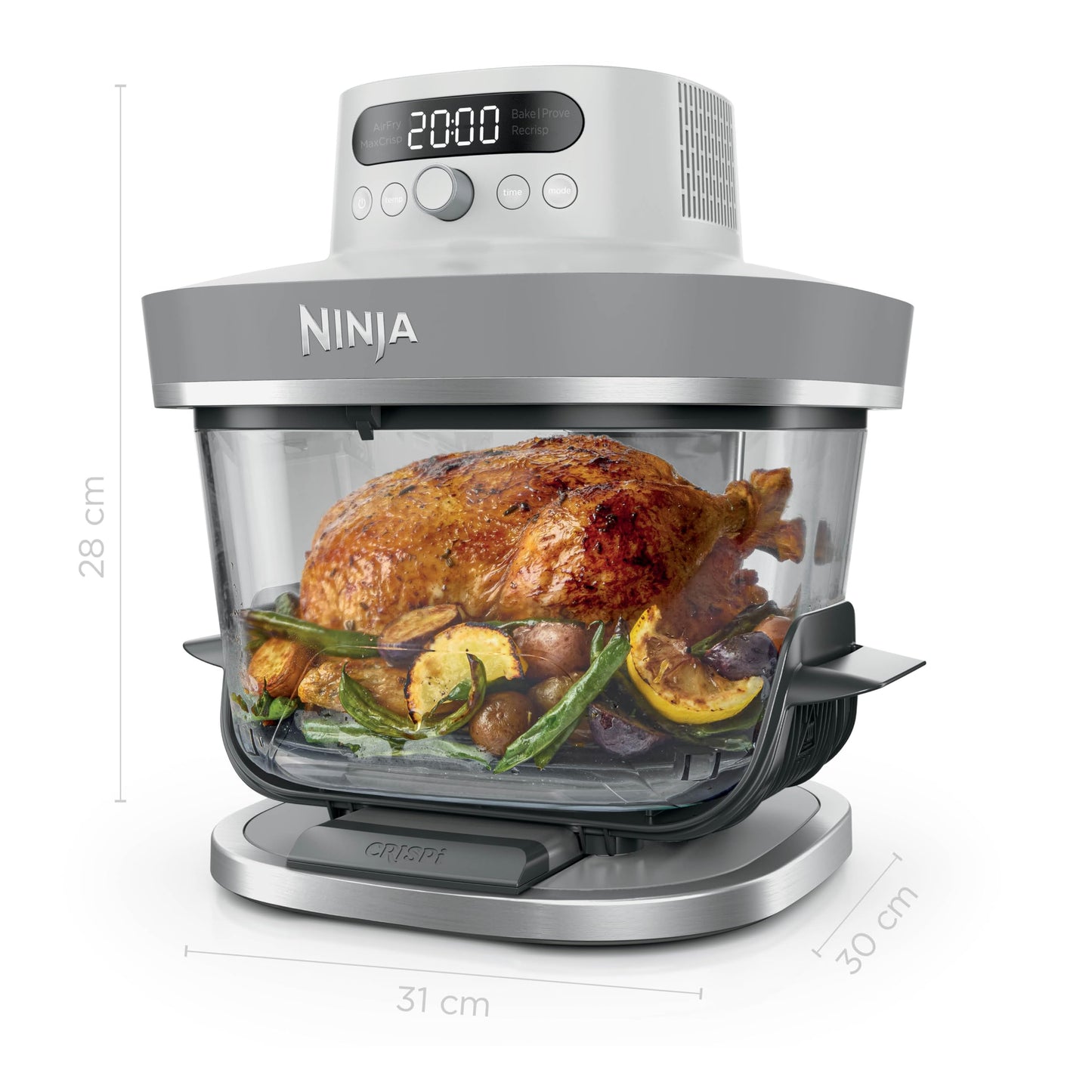 Ninja CRISPi PRO XL Glass Air Fryer, 5 Preset Cooking Functions, Includes CleanCrisp Glass Jars (5.7L and 2.3L) and Storage Lid, White AS090EUWH
