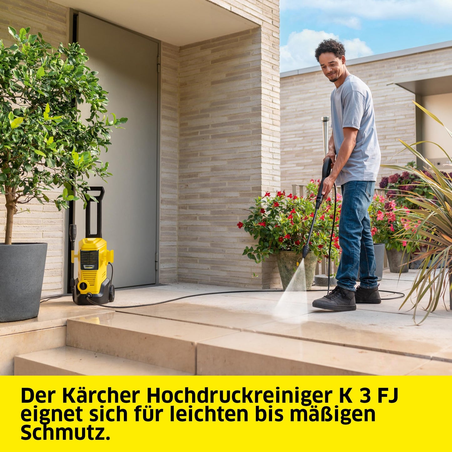 Kärcher high-pressure cleaner K 3 FJ, pressure: max. 120 bar, including foam nozzle for well-adhering foam and maximum dirt-dissolving power, yellow - 1.676-358.0