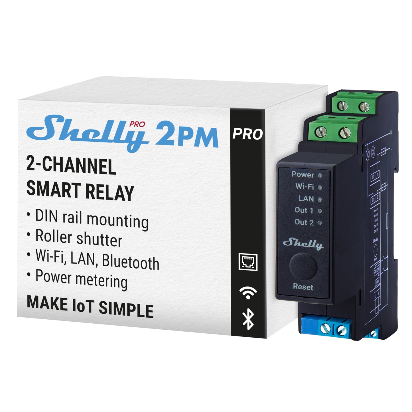 Shelly Pro 2PM | WLAN & LAN 2-channel smart relay switch with current measurement - 25A | Home automation | Compatible with Alexa & Google Home | iOS Android App | Remote control | No hub required - 3800235268032