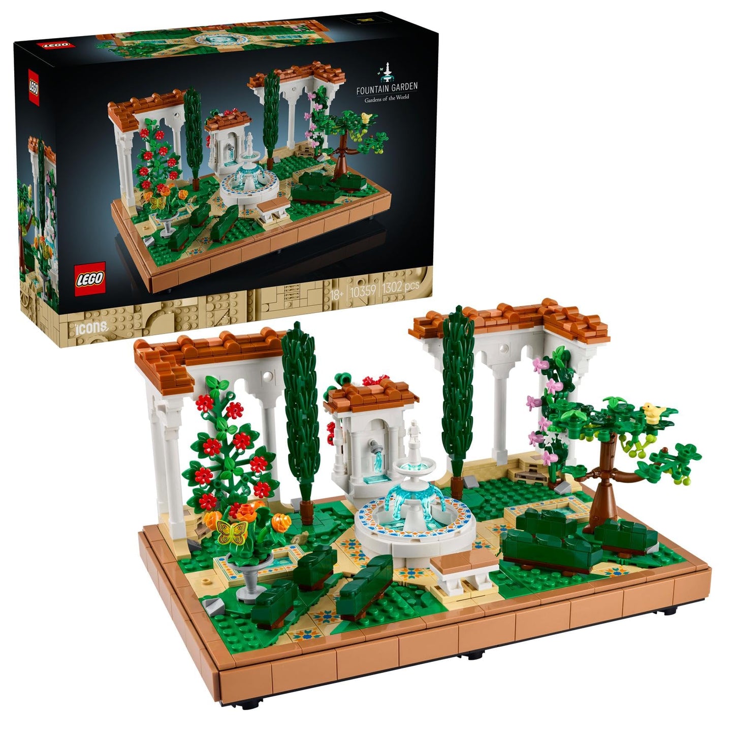 LEGO Icons Fountain Garden - Miniature building set for adults with arcades, cypresses, trees, vines, flowers - Creative gift idea for a birthday, housewarming for women, men - 10359
