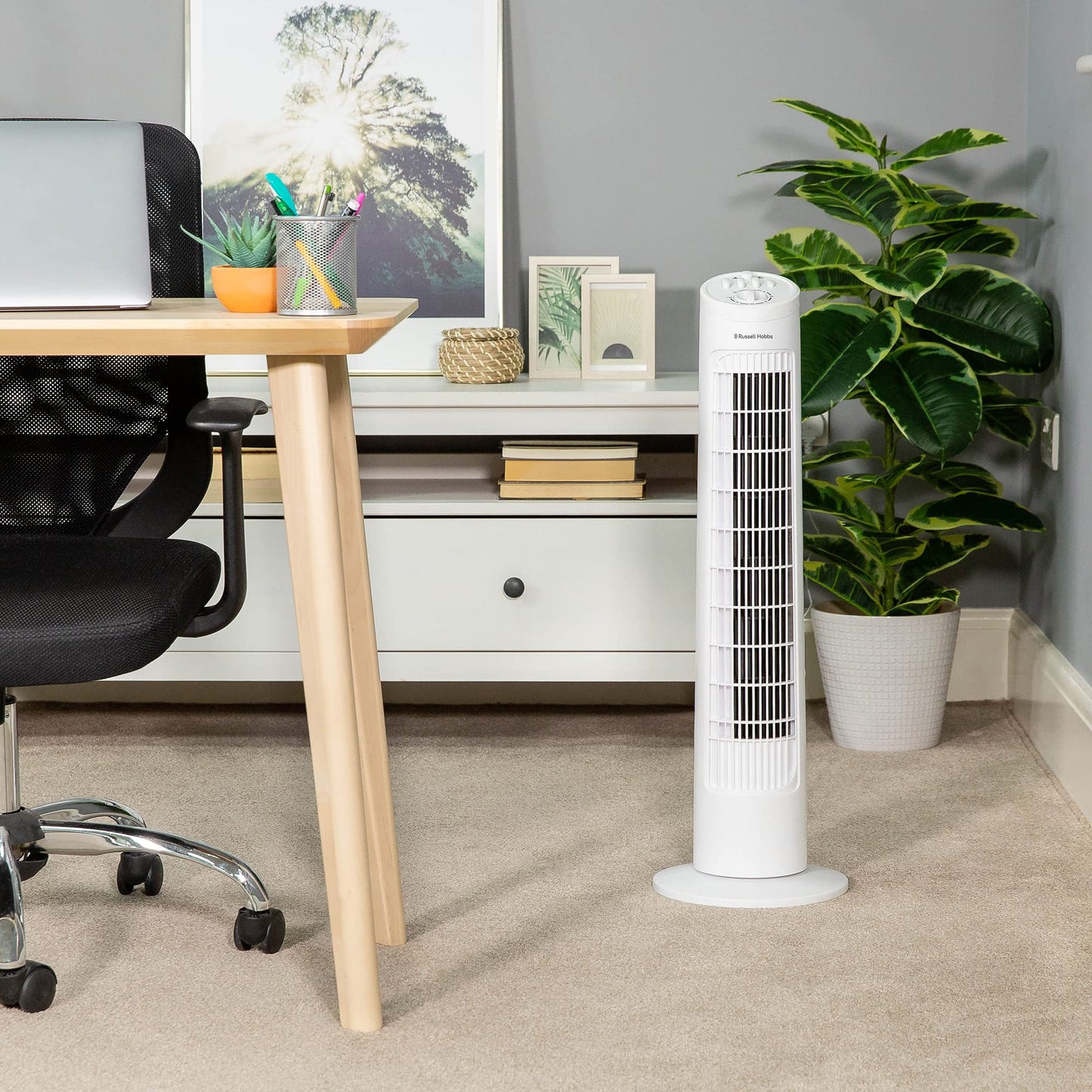 Russell Hobbs RHTF2921 Tower Fan, Lightweight, 74cm, 3 Speeds, 75° Swivel Angle, Powerful Airflow, Quiet Operation, Timer Function, Ideal for Home or Office, White - RHTF2921-EUAZ