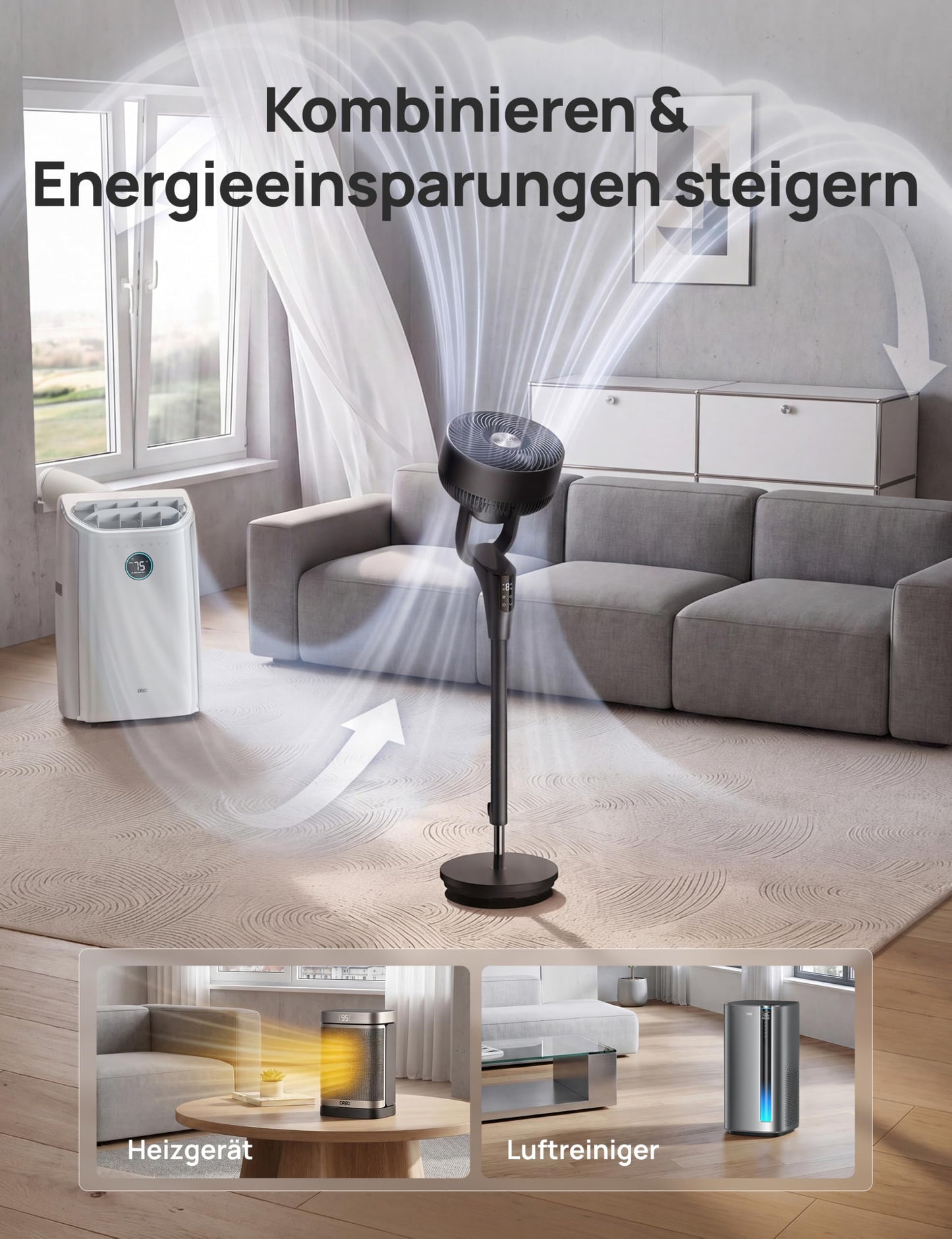 DREO Quiet Stand Fan for Bedroom [Improved], 27m Airflow, Quiet, 90° Oscillating, DC Motor, 8 Speeds, 3 Modes, 96-106cm Height Adjustable, 8H Timer, 105° Manual Tilt - DR-HPF013
