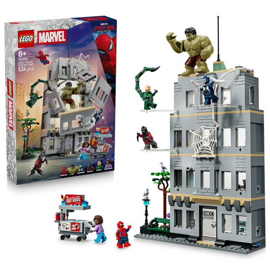 LEGO | Marvel Big Showdown: Spider-Man vs. Hulk - Interactive toy with 4-story office building, action figure and 5 minifigures including Scorpion - gift for boys aged 8 and up and fans - 76350