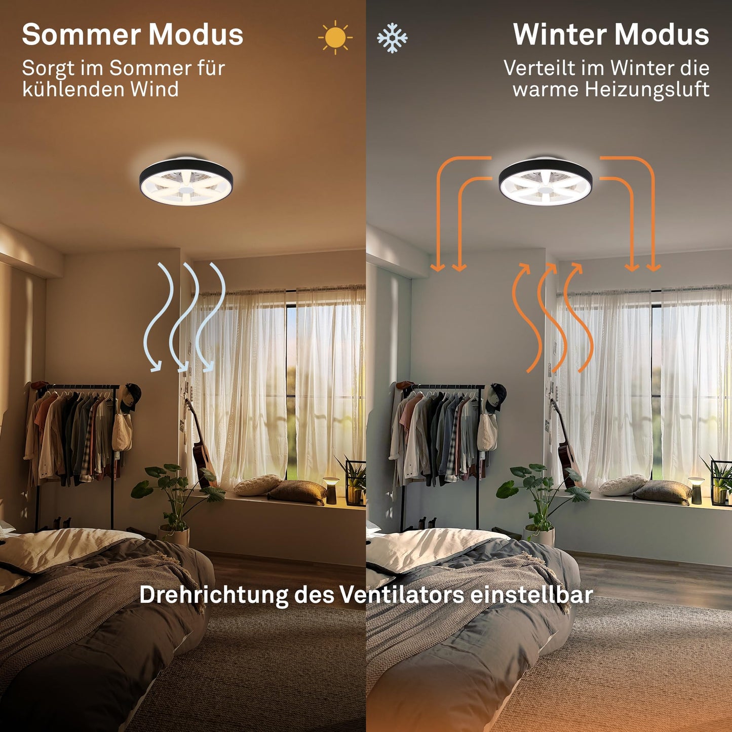 BRILONER - LED ceiling fan with lighting, remote control, DC motor, 5 speeds, RGBIC, CCT, dimmable, lamp with fan, LED ceiling light, ceiling lamp fan, 48 cm, black - 3988015