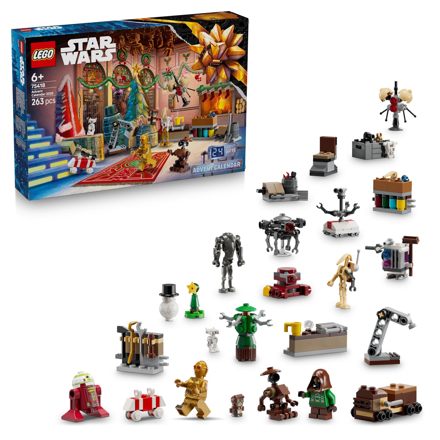 LEGO Star Wars Advent Calendar 2025 - Christmas toy with 24 surprises - 2 minifigures & 5 droid figures - children's play set - gift for boys aged 6 and over & Star Wars fans - 75418