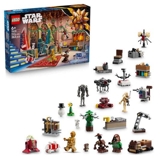 LEGO Star Wars Advent Calendar 2025 - Christmas toy with 24 surprises - 2 minifigures & 5 droid figures - children's play set - gift for boys aged 6 and over & Star Wars fans - 75418