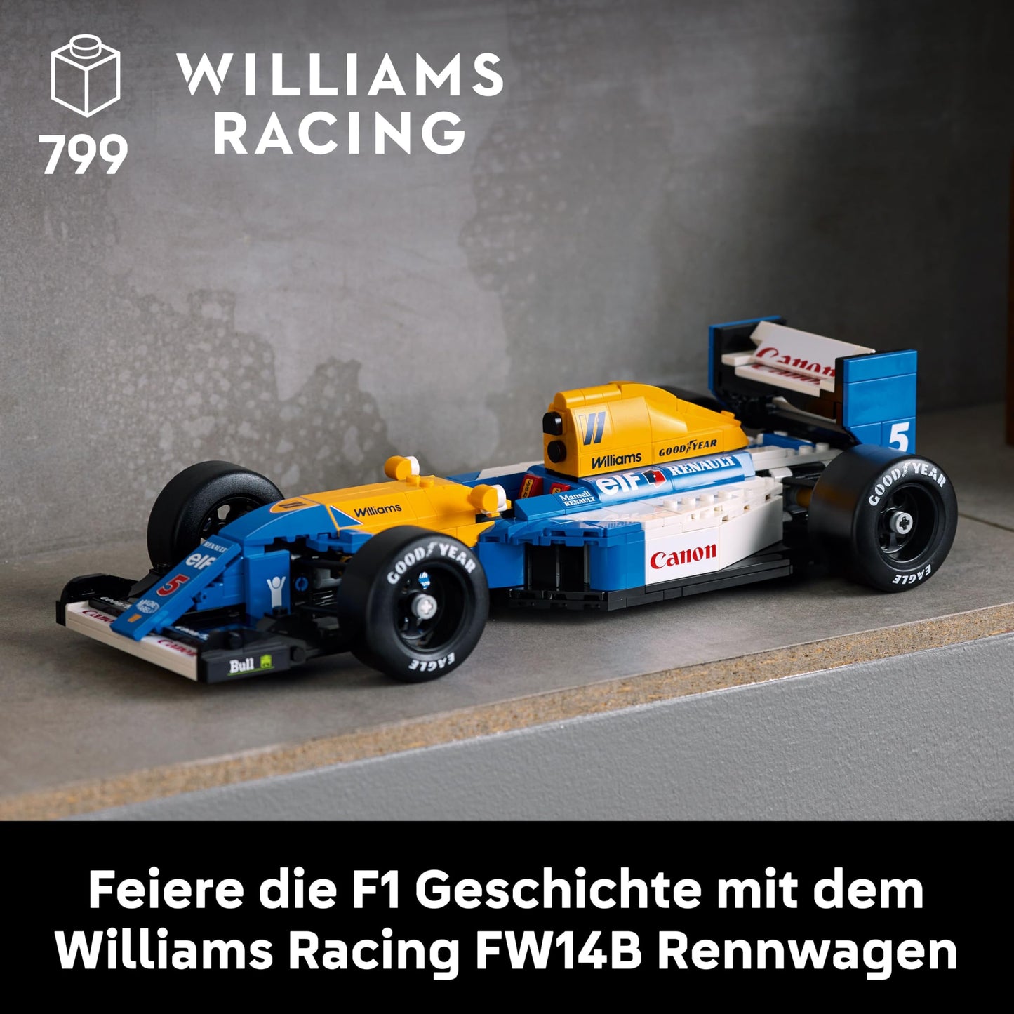 LEGO Icons Williams Racing FW14B with Nigel Mansell - F1 model car set with racing driver minifigure to collect - desk decoration with stand - gift for adults and young motorsport fans 10353