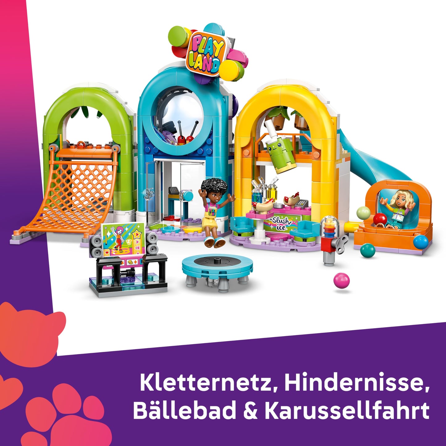 LEGO Friends Cool Indoor Playground - Toy with Slide, Ball Pit, Carousel, Snack Bar, 3 Mini Dolls & Accessories - Birthday Gift for Girls Ages 7 and Up - 42686