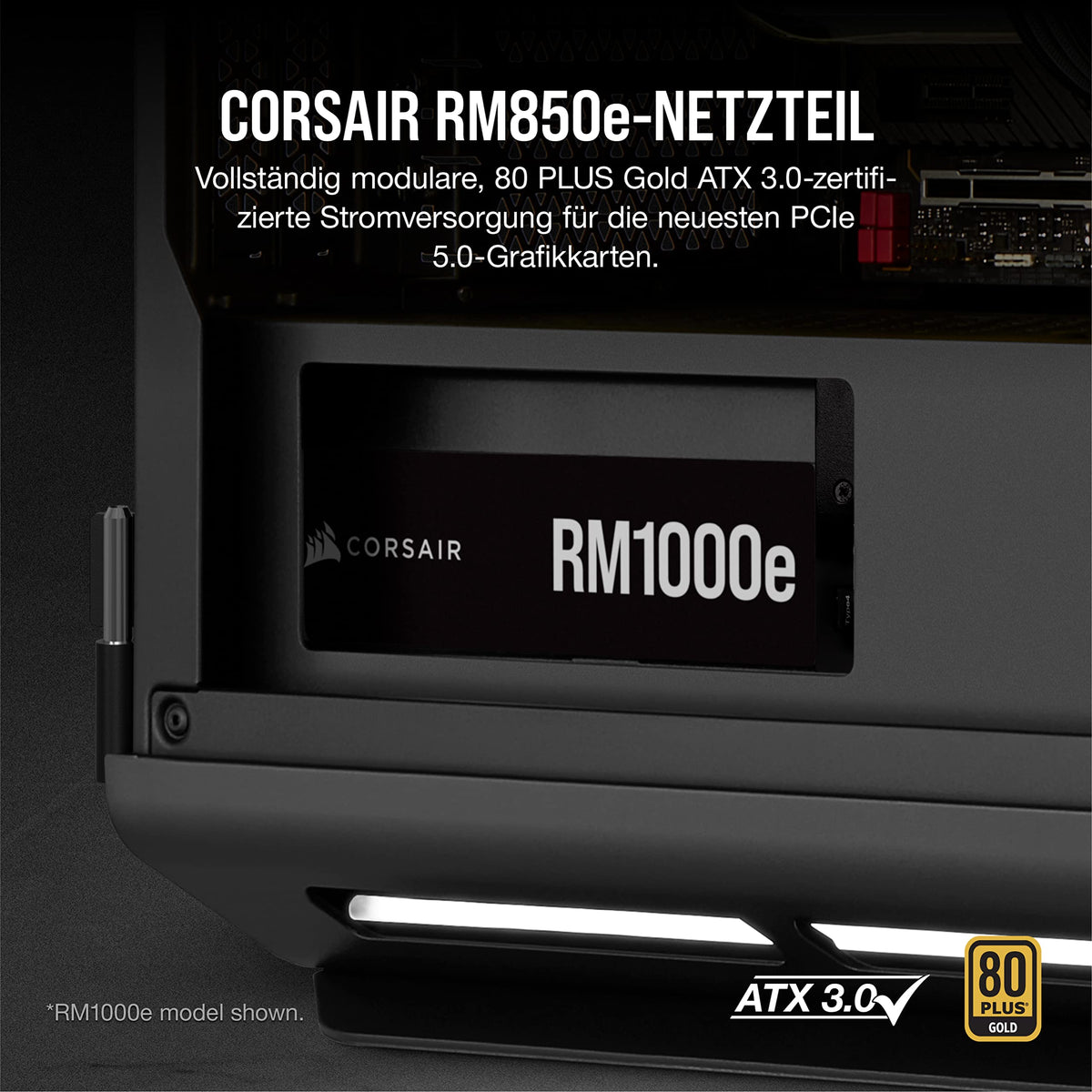 Corsair RM850e (2023) Sursă ATX complet modulară, silențioasă - Compatibilă cu ATX 3.1 și PCIe 5.1 - Condensatori de 105°C - Eficiență 80 PLUS Gold - Suport pentru Modern Standby - Negru - CP-9020263-EU