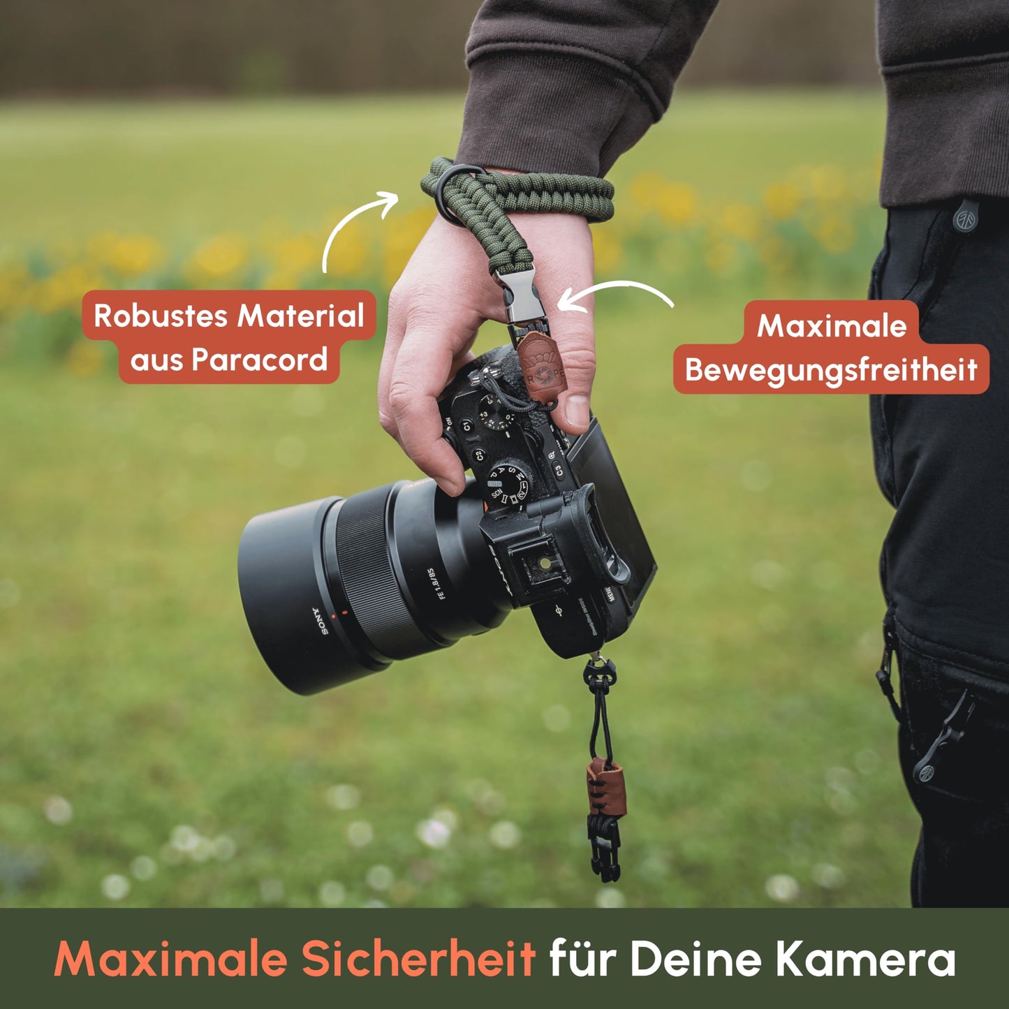 C-Rope camera hand strap The Claw made of hand-woven paracord. Camera strap with quick release system (Military Olive) - CRP-CLW-030-OLV