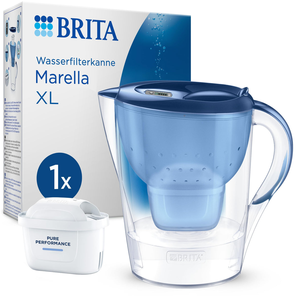 BRITA Water Filter Pitcher MAXTRA Marella XL, 1x Pure Performance Cartridge - 1052419