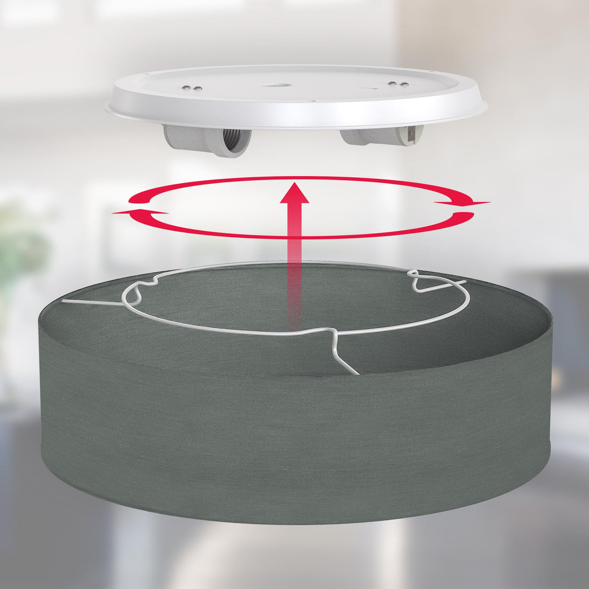 B.K.Licht - Ceiling lamp with fabric lampshade, E27 socket, max. 40 watts, ceiling light, lamp, living room lamp, bedroom lamp, kitchen lamp, ceiling lighting, 38x10 cm, gray - BKL1219