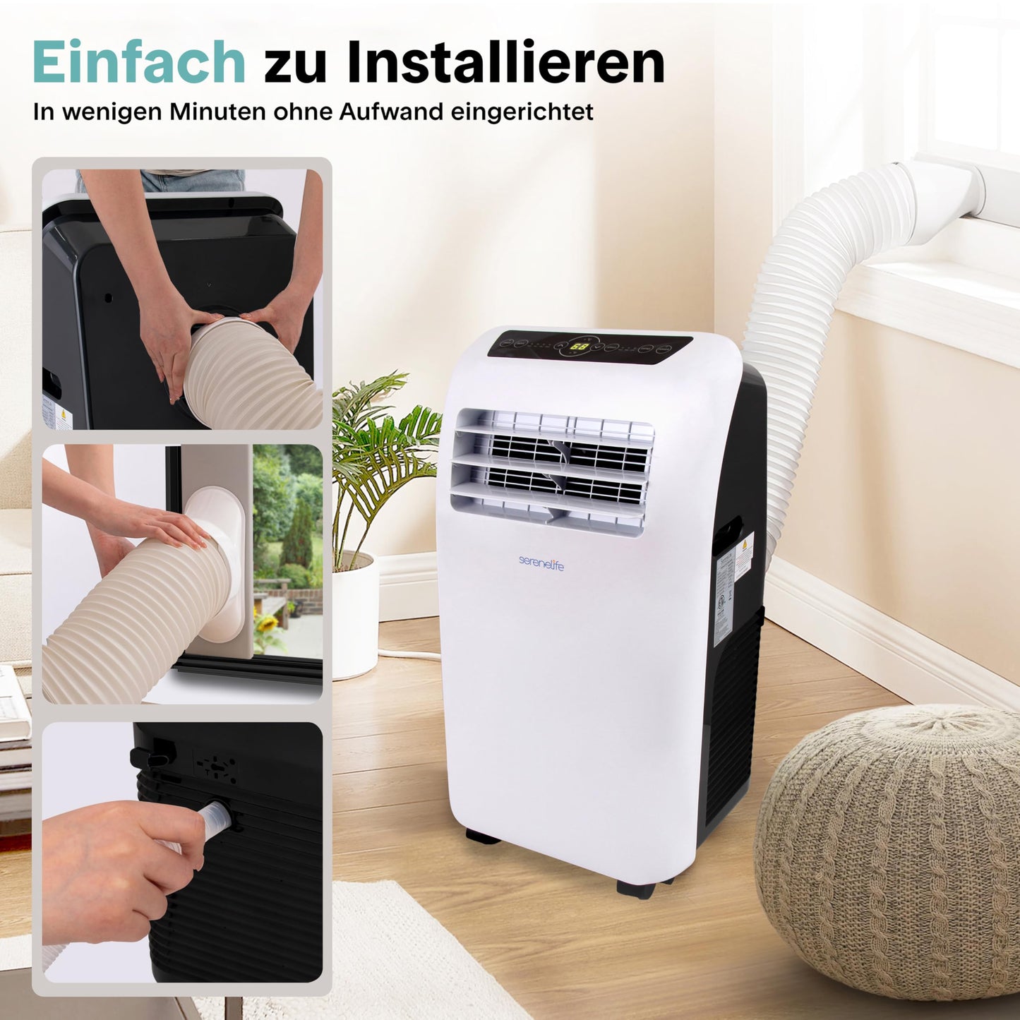 SereneLife Aer condiționat mobil 2.6 kW 7000 BTU - L52 dB Aer condiționat silențios pentru dormitoare de până la 28 m², răcire plăcută în zilele calde, cu dezumidificator, ventilator și telecomandă - SLPAC7EU