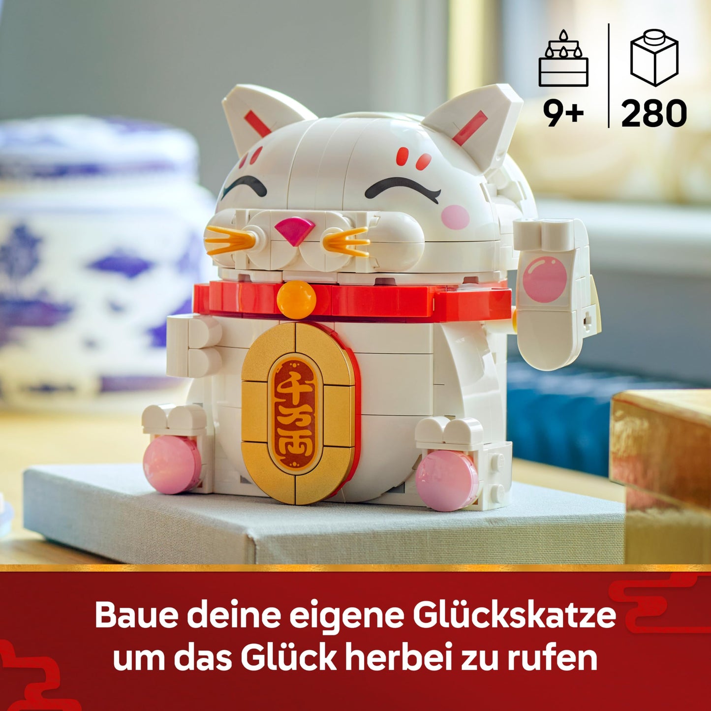 LEGO lucky cat - building set for adults - model building with animal figure with waving paw and gold coin - cat figure for building - DIY decoration set - creative gift for children and adults - 40813