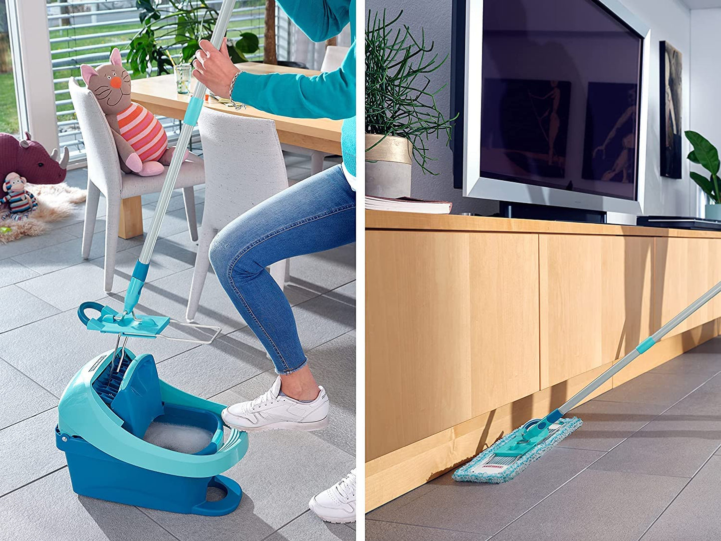 Leifheit back-friendly floor mop Profi XL super Soft, steel handle 146 cm, mop with foot click, mop cover for parquet and cork, 360° swivel joint, click system, environmentally friendly cardboard - 55457