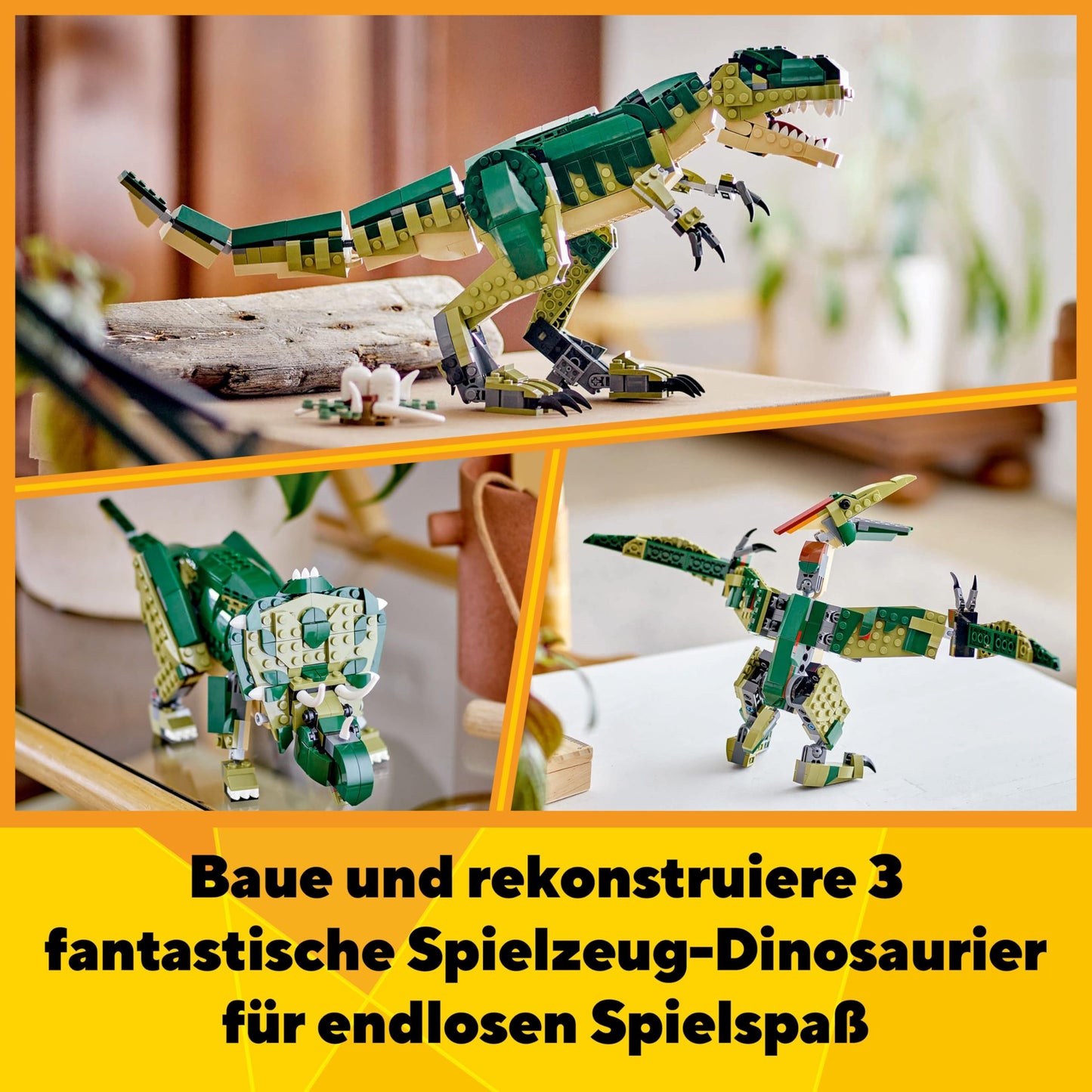 LEGO Creator 3in1 T. rex to Triceratops to Pterodactyl Toys, Dinosaur Figures for 9 Plus Year Old Boys & Girls, Posable Dino Toy Model Building Set, Birthday Gift Idea for Kids 31151