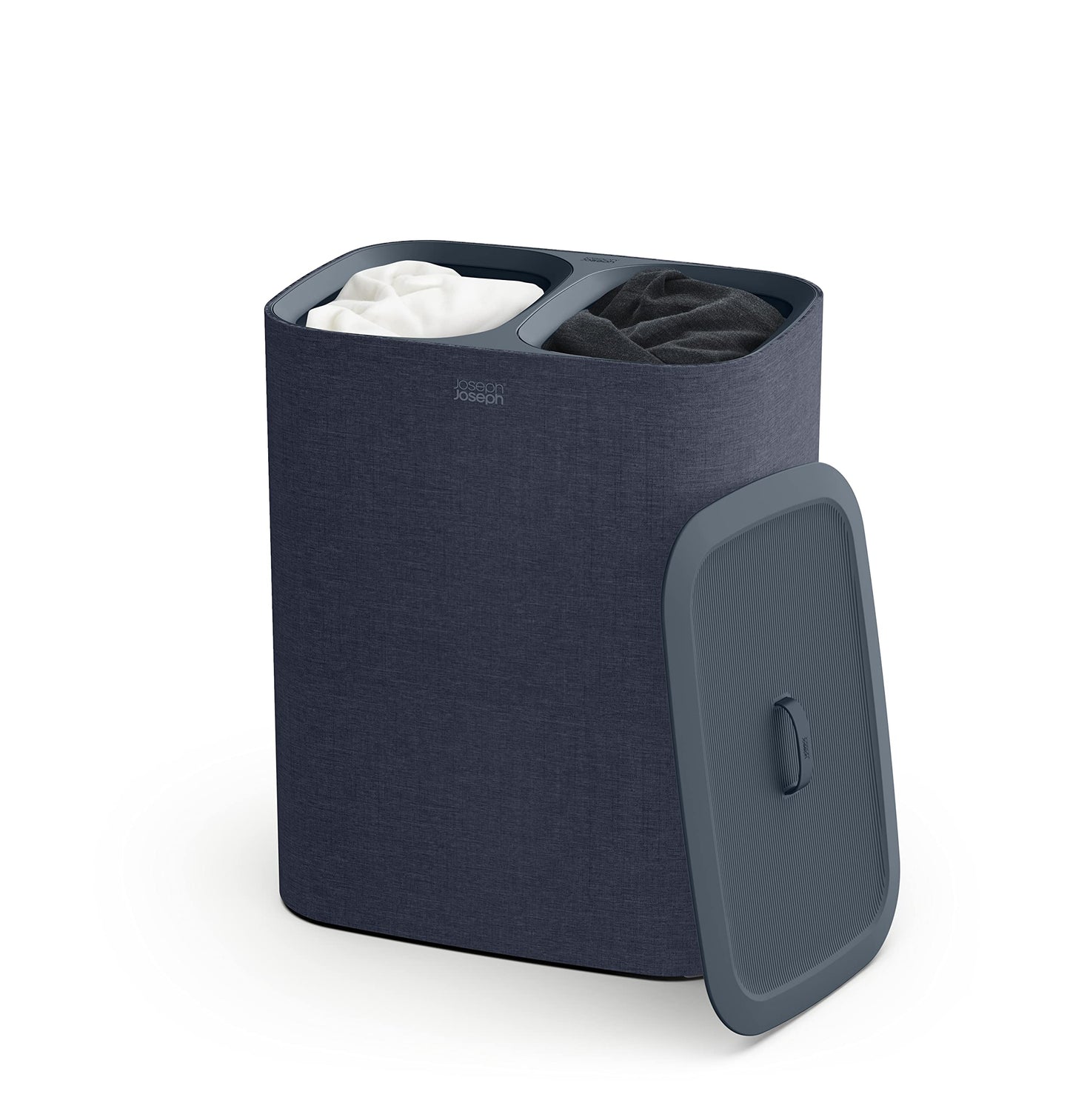 Joseph Joseph Tota - 90L Laundry Hamper with Lid, Separate Compartments with Removable Cotton Bags with Handles for Easy Carrying and Separation of Garments - Charcoal Black - 50004