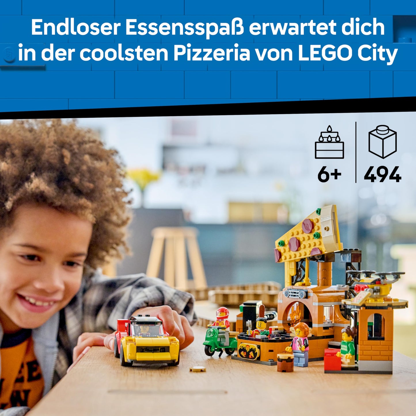 LEGO City Pizza Delivery Experience with Vehicles - Includes Toy Car, Scooter, Drone, Arcade Machine and 4 Minifigures - Birthday Gift for Boys Ages 6 and Up - 60496