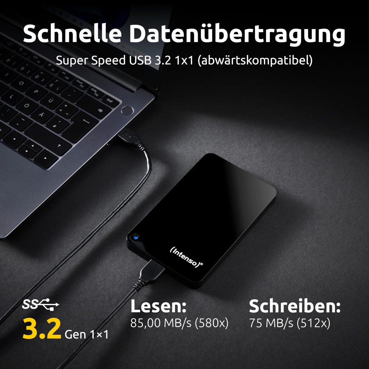 Intenso 1TB external hard drive (6.4 cm (2.5 inches), 5400rpm, 8MB cache, USB 3.0) black - 6023560